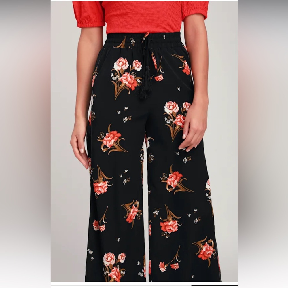 NWOT Moon River Sunset Canyon Black Floral Print Wide-Leg Pants XS $72 - Picture 4 of 10